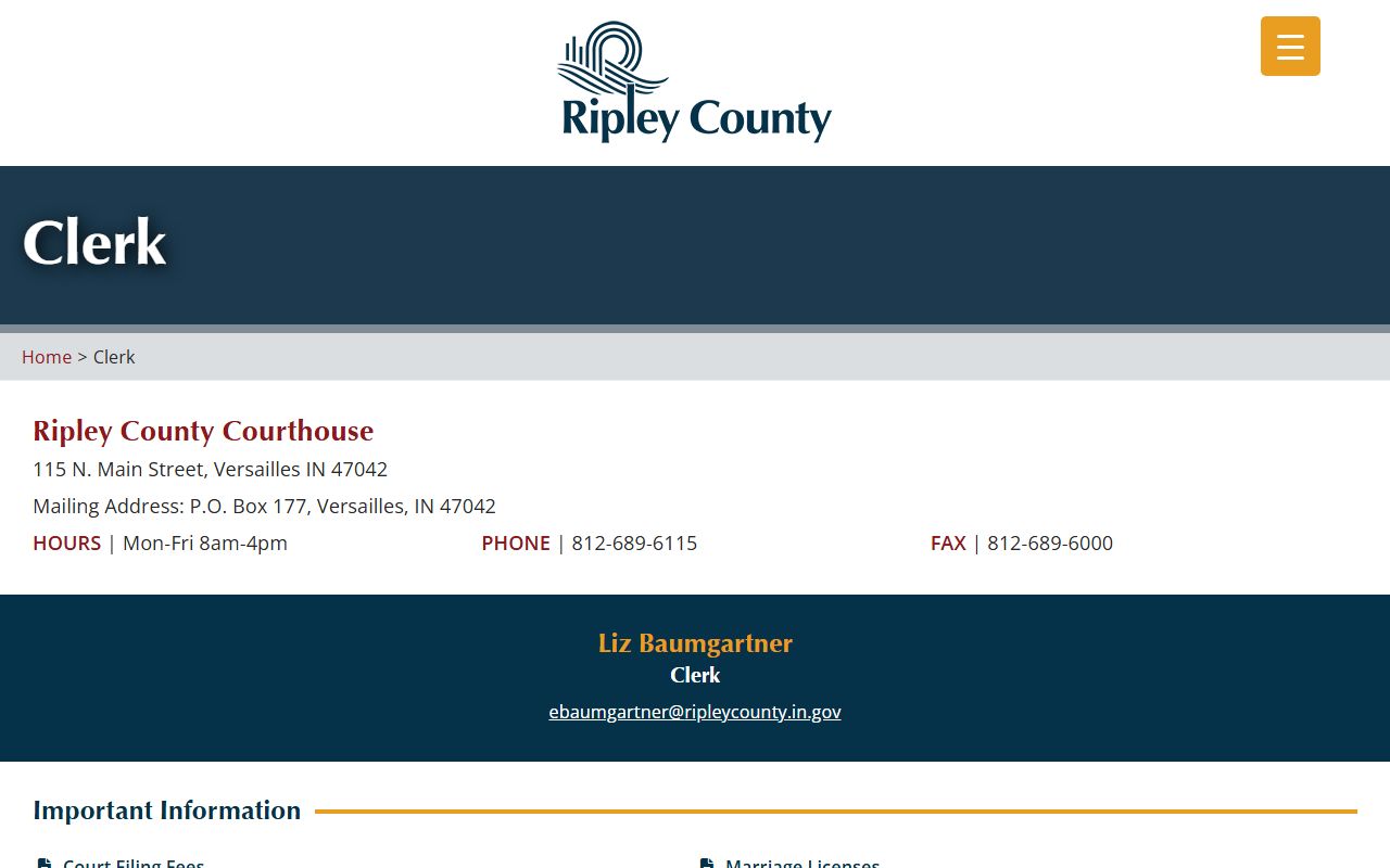 Ripley County Clerk's Office website for background check record requests