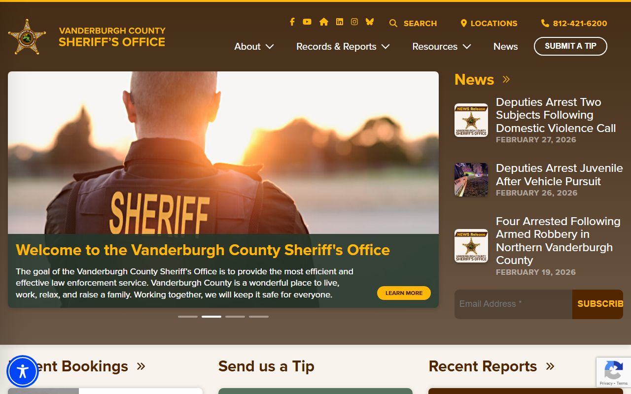 Vanderburgh County Sheriff website for background check records