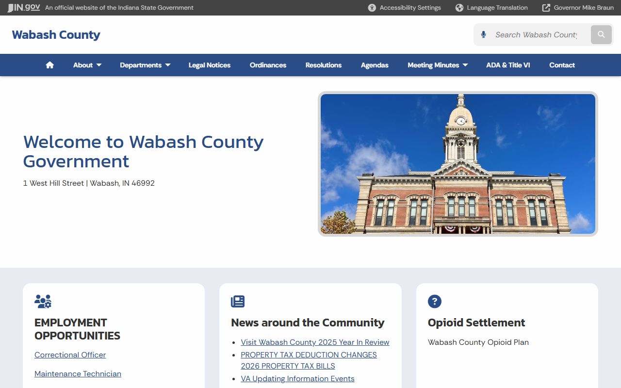 Wabash County Clerk office website for background check records