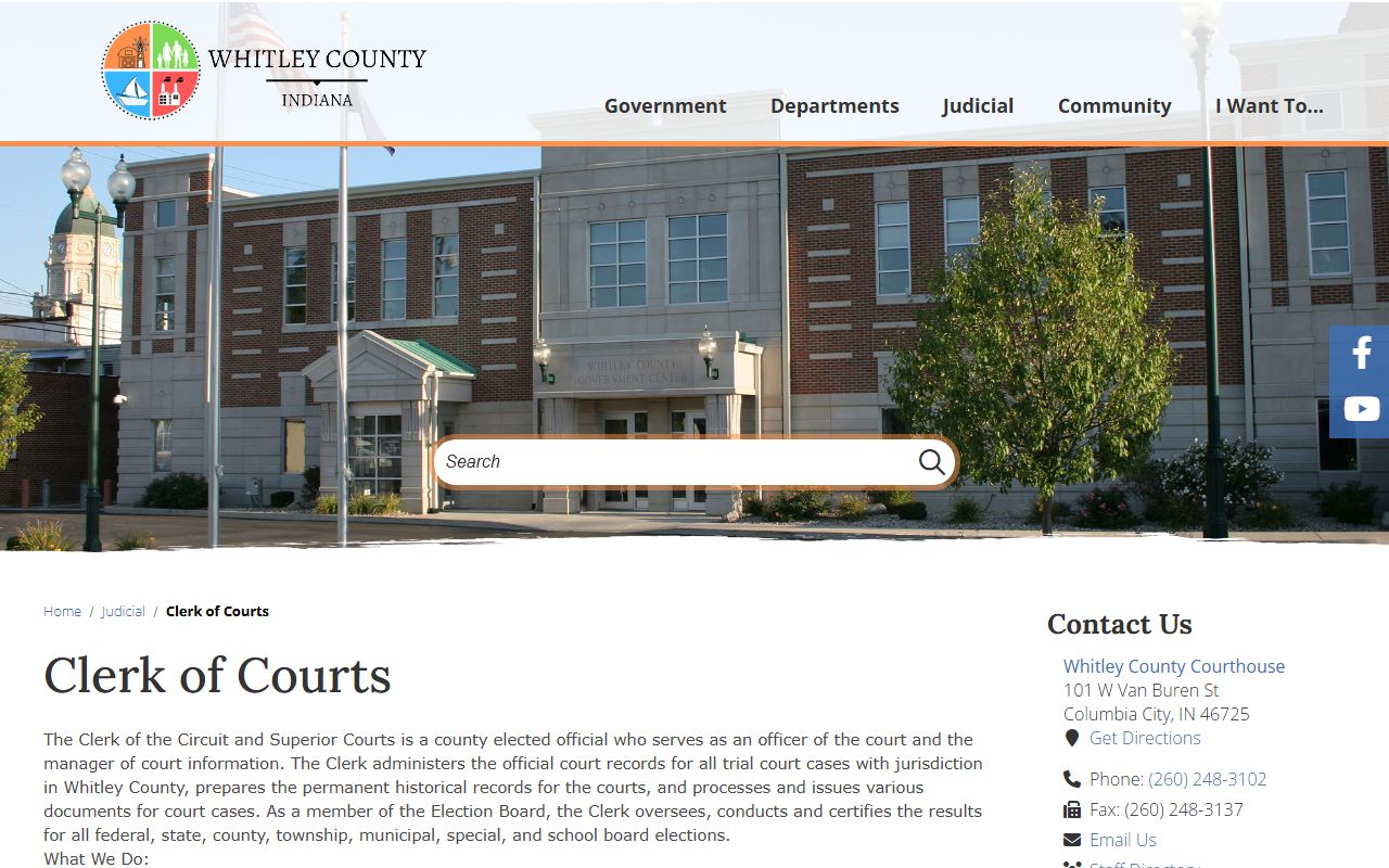 Whitley County Clerk website for background check records