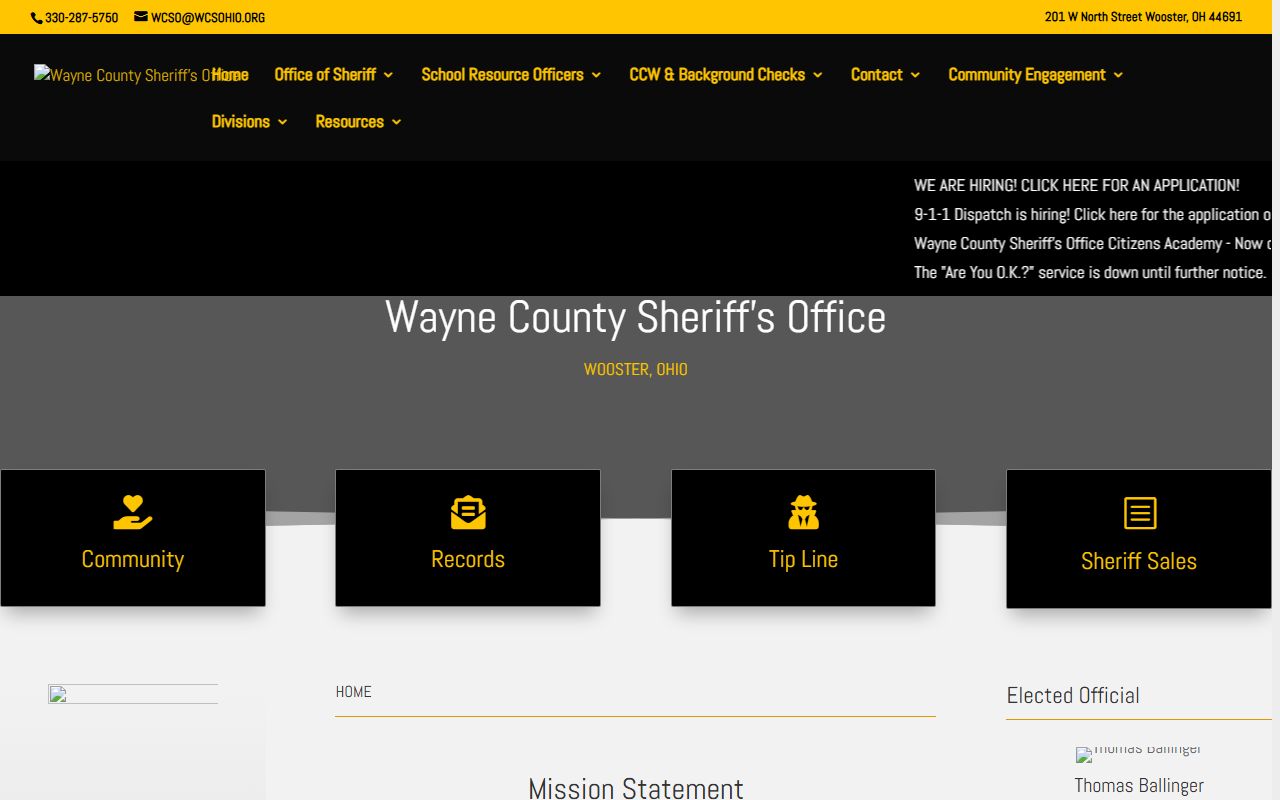 Wayne County Sheriff website for background check records