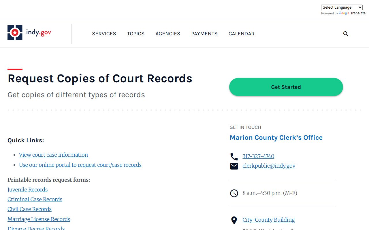 Indianapolis court records copy request for background check