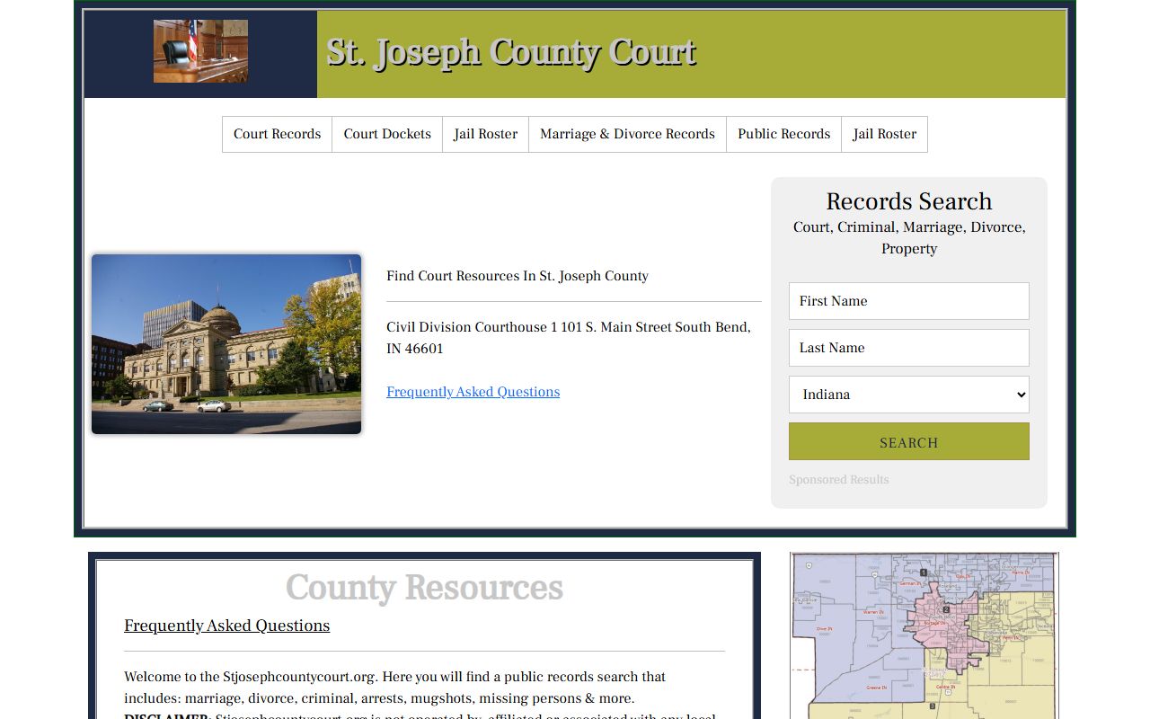 St. Joseph County Court website for background check records