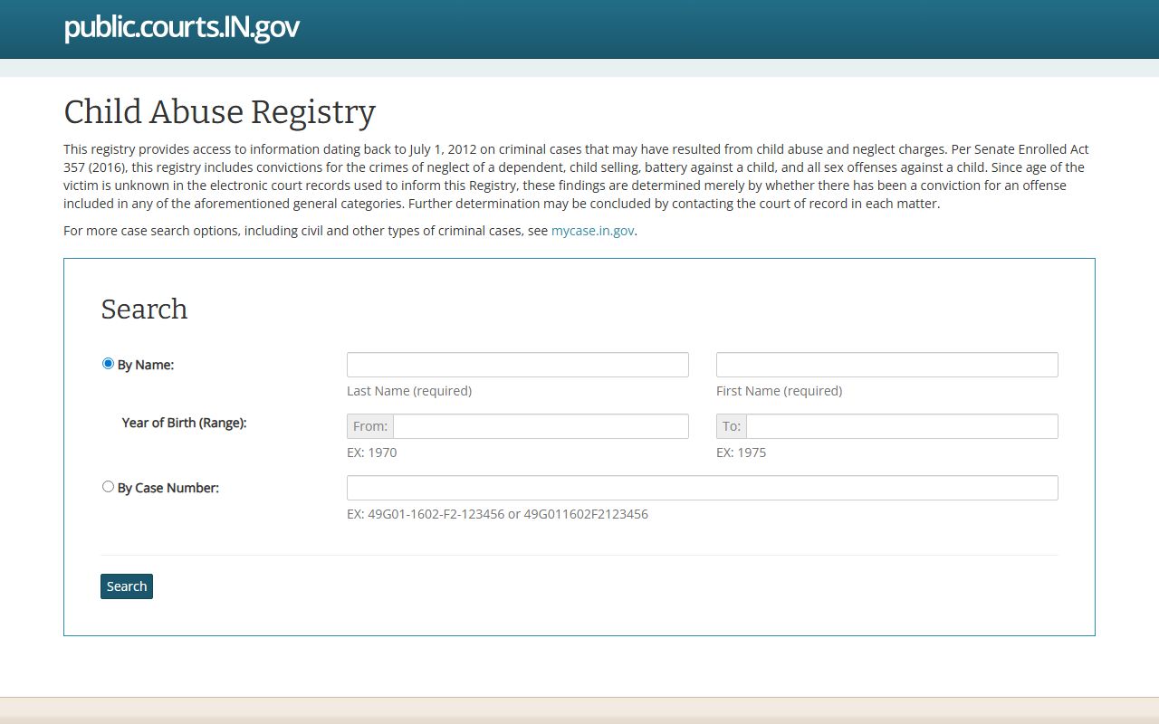 Indiana child abuse registry database for background checks
