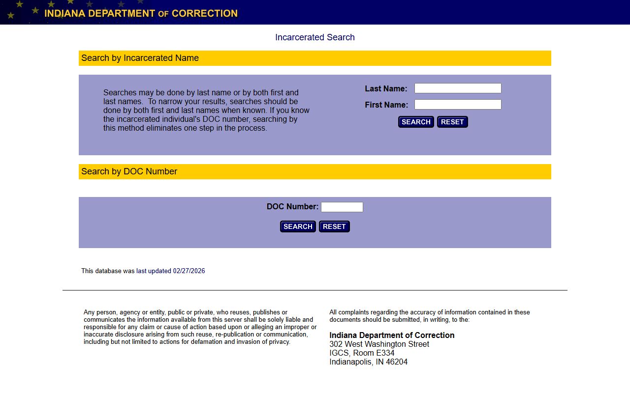 Indiana Department of Correction offender locator for background checks