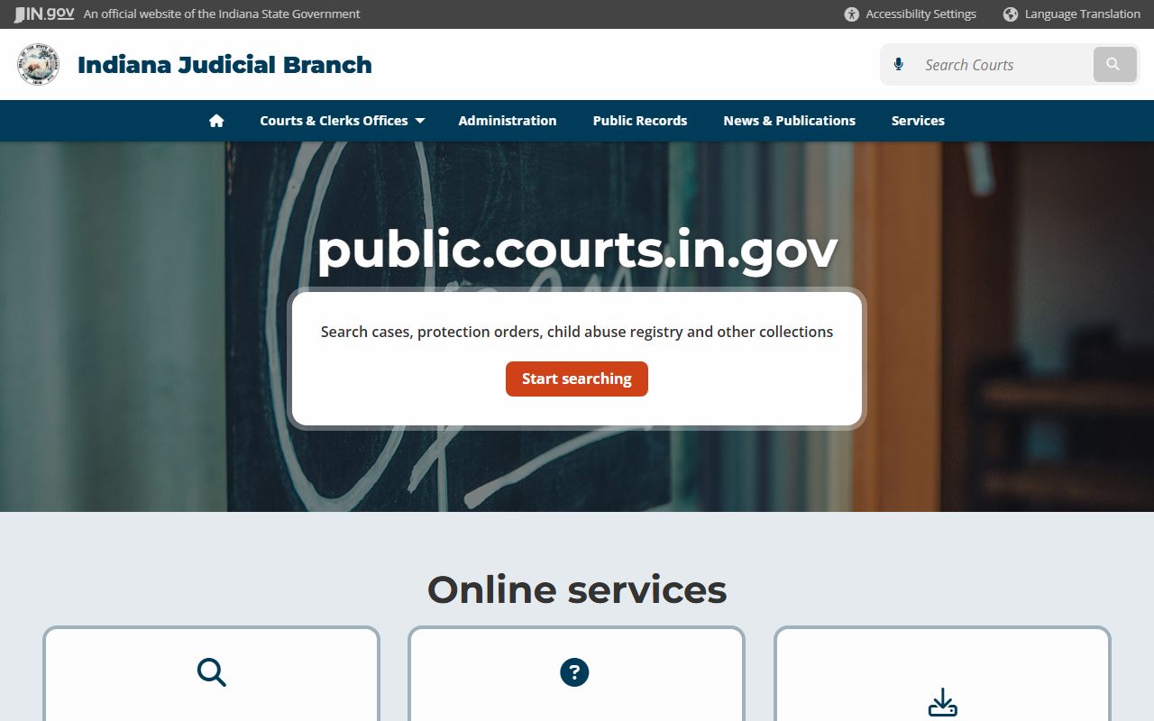 Indiana courts public records portal for background check searches