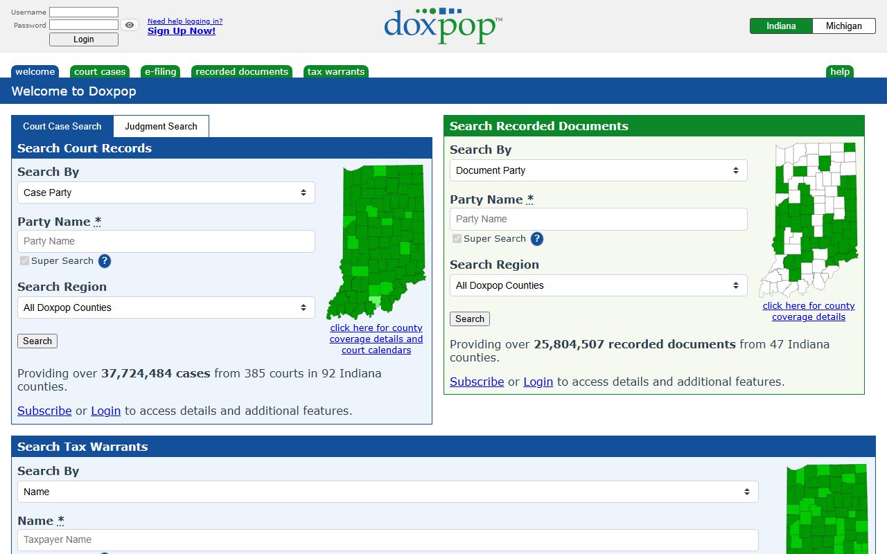 Doxpop Indiana court records and background check search tool