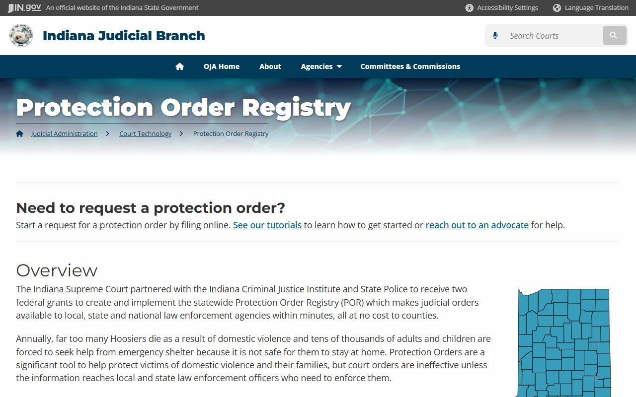 Indiana protection order registry for background check searches